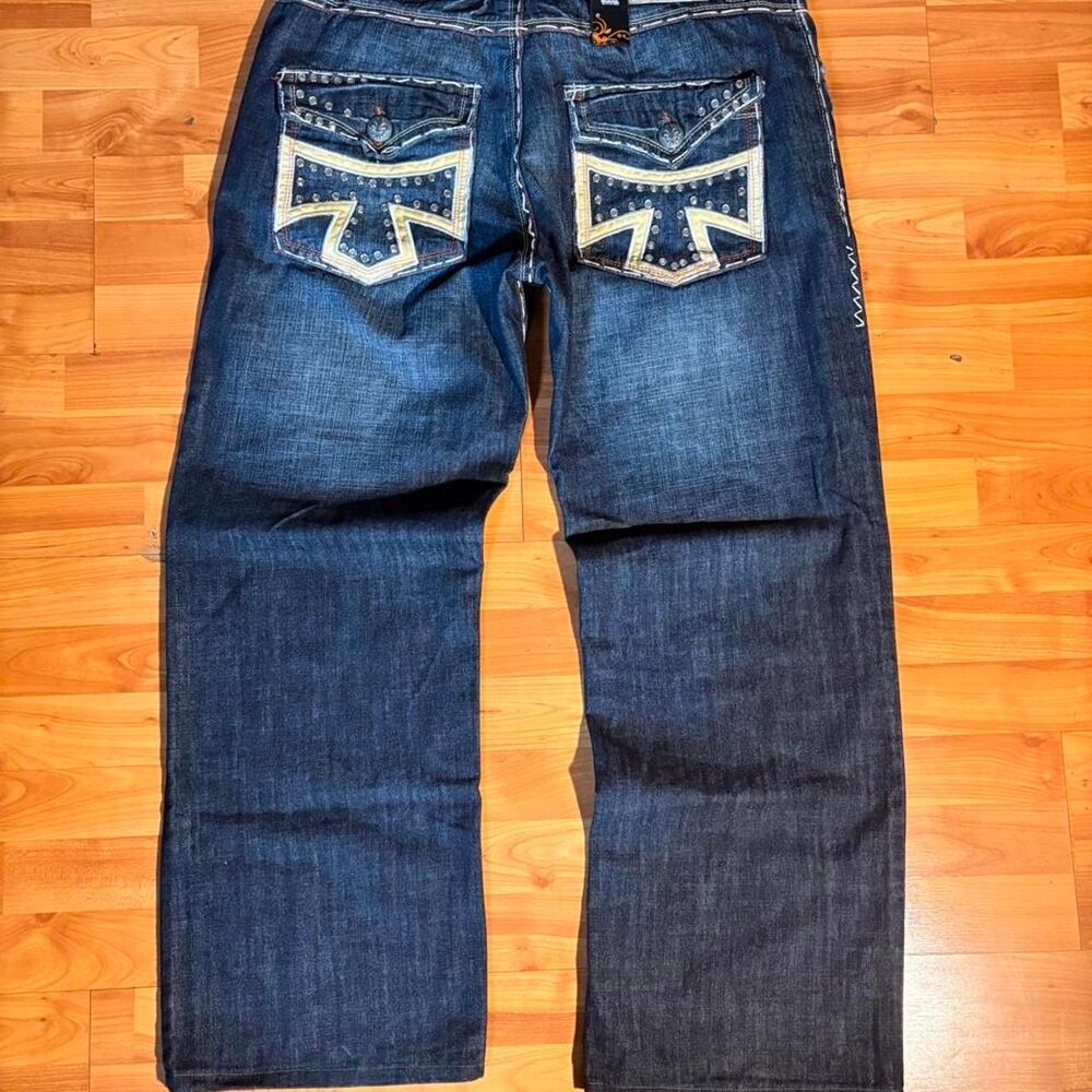 Vintage Riflessi Blue Denim Jeans Studded Back Pockets Size 40 Streetwear